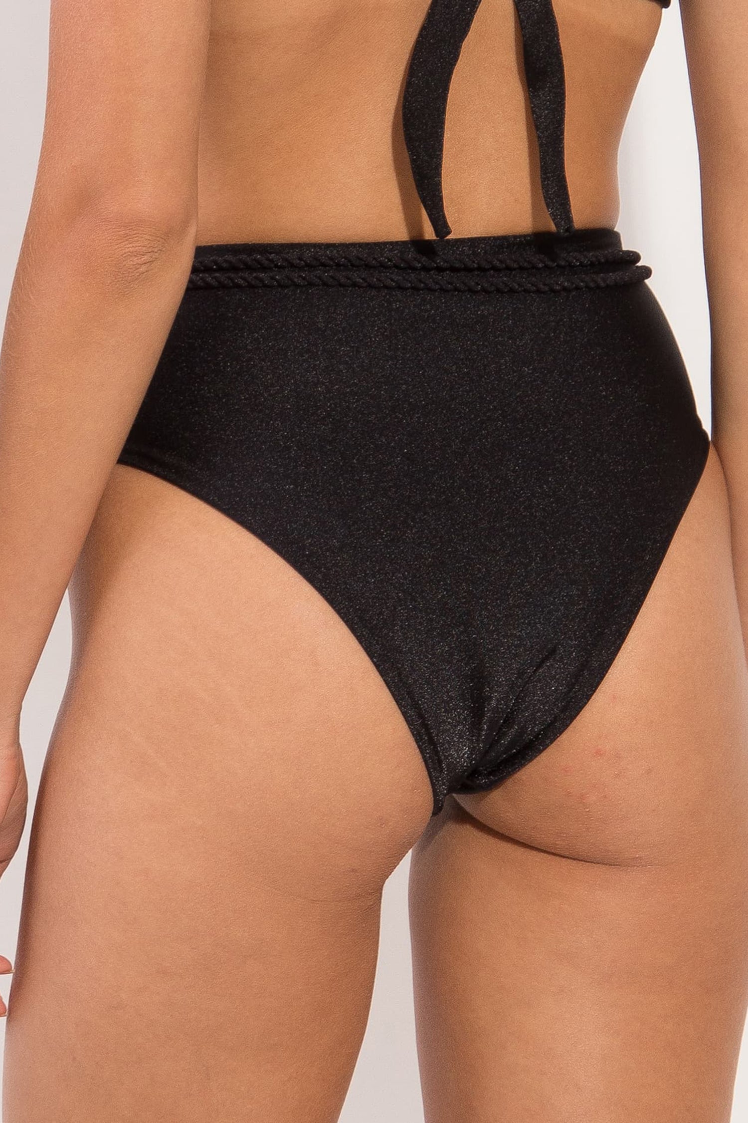 Bottom Shimmer-Black Belted-High-Waist