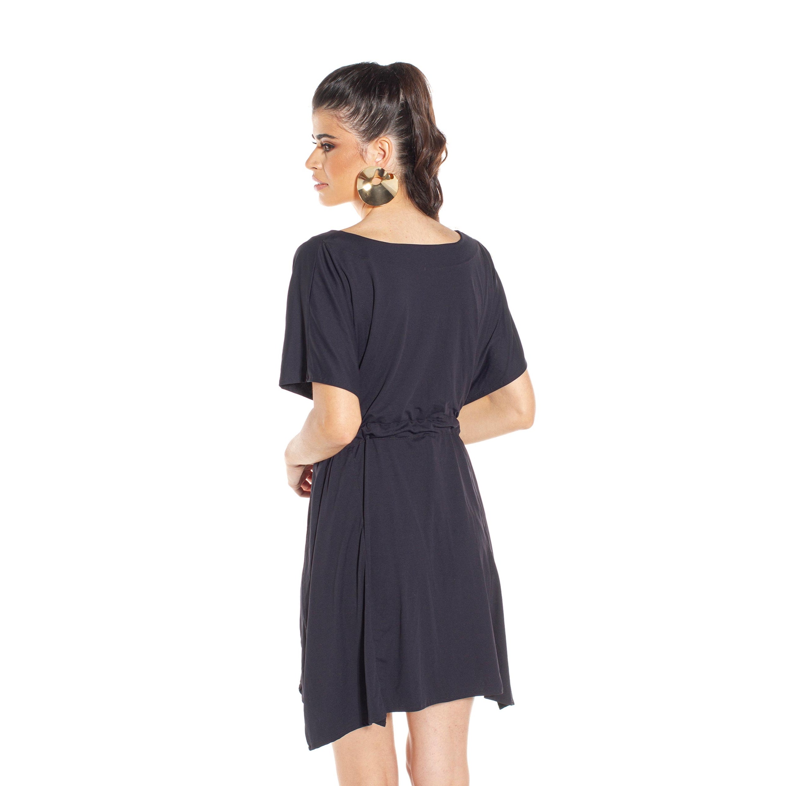 Kaftan Frente-Costas Crepe Preto