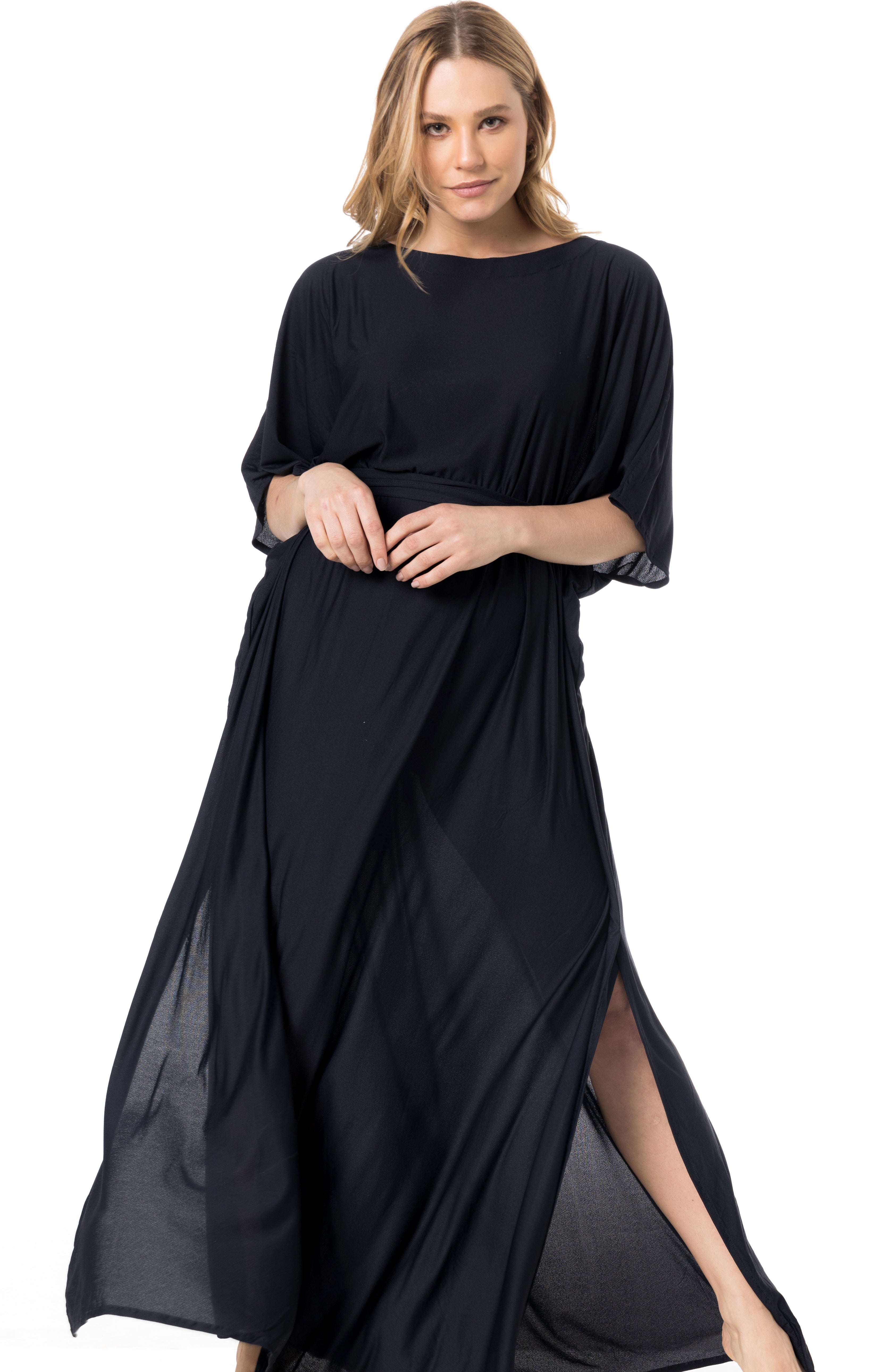 Kaftan Longo Crepe Liso Preto