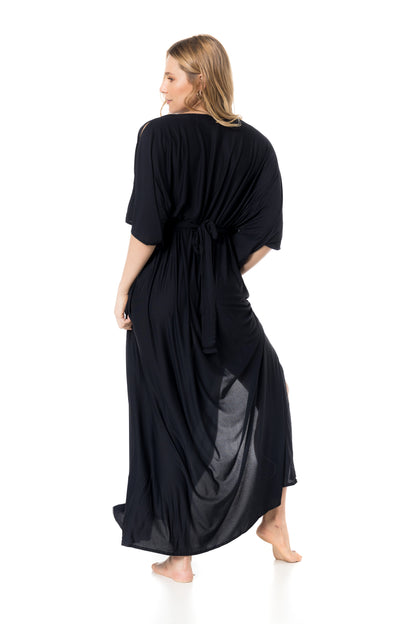 Kaftan Longo Crepe Liso Preto