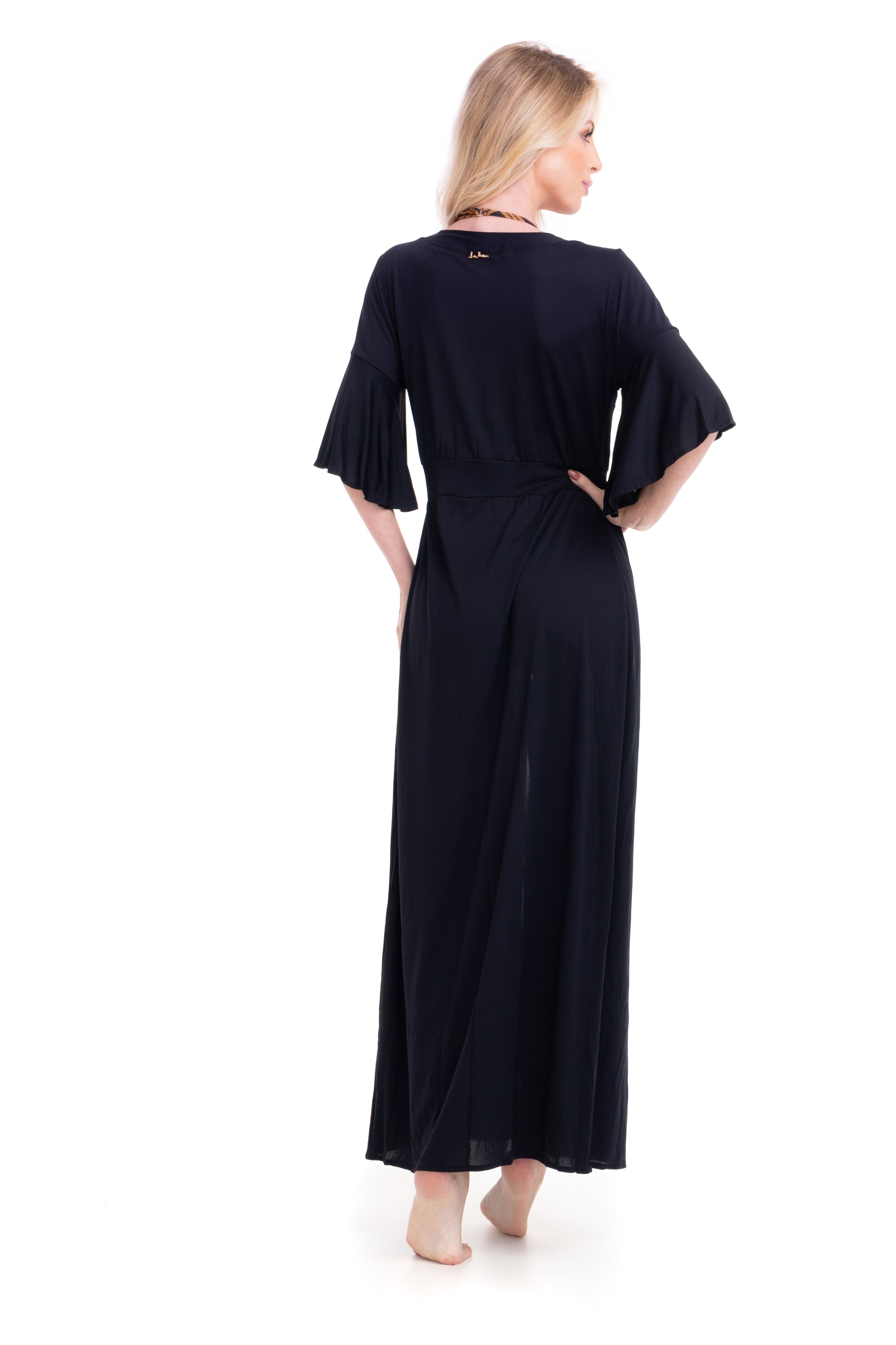 Kimono Longo Crepe Liso Preto